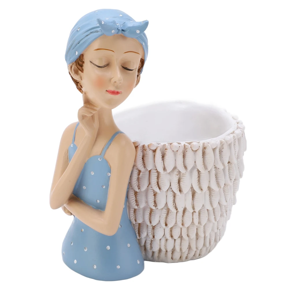 Blue Girl Statue Pen Holder Smoother Lines Exquisite Details Cute Shape Sculpture Figurine Ornament for Gift Home Decor