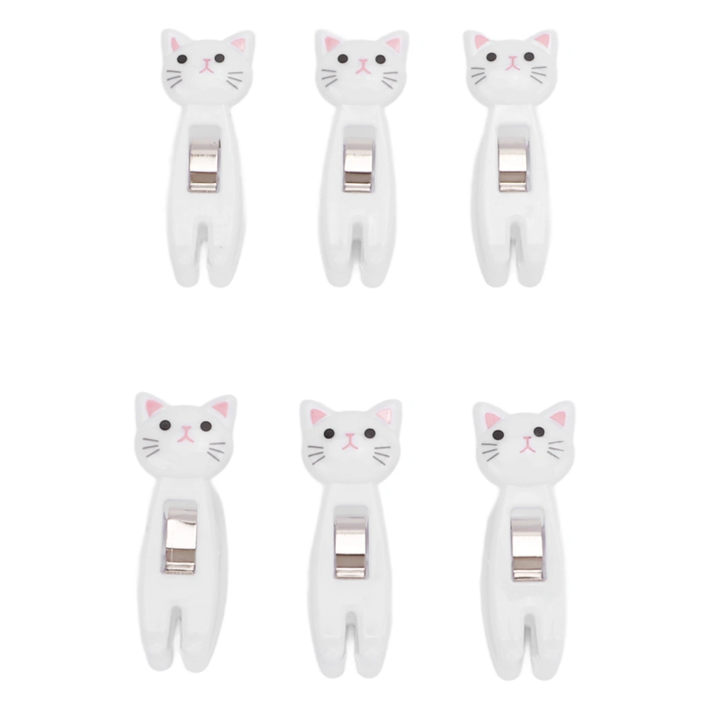 6Pcs Cat Snack Clips Anti Slip Strips Handle Metal Spring Firm Grip Food Bag Snack Clip for Clothing DocumentsWhite