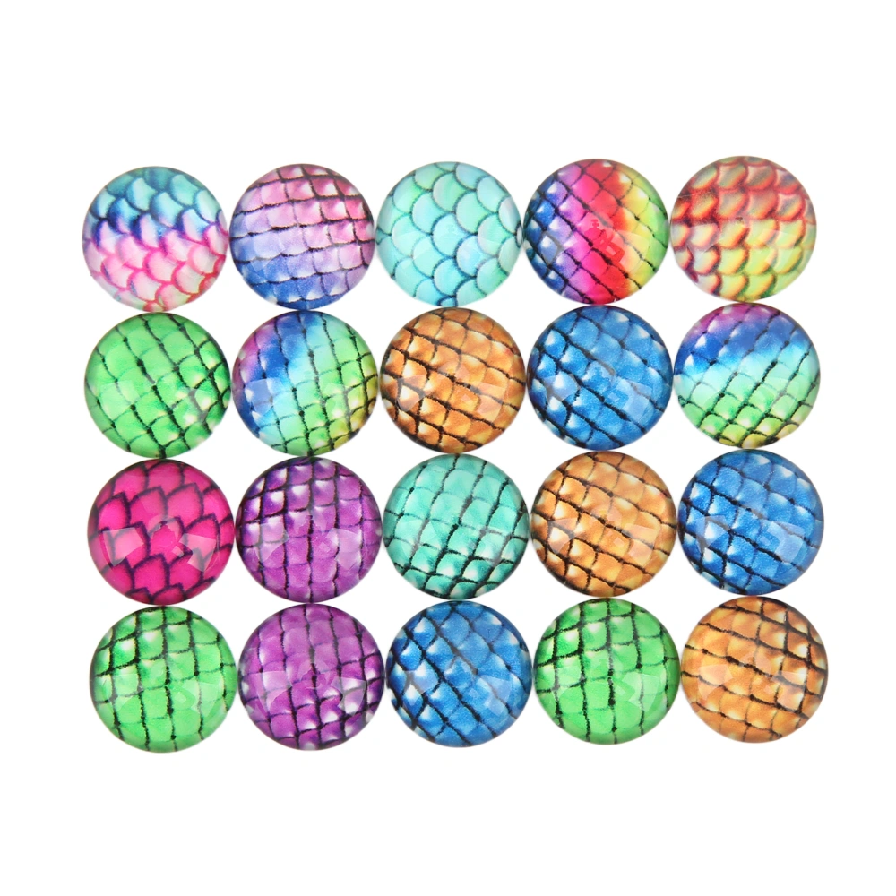 20Pcs Dragon Scale Resin Flat Cabochons Bright Colors 12mm Dome Cabochons Gems for DIY Necklaces Bracelets Earrings