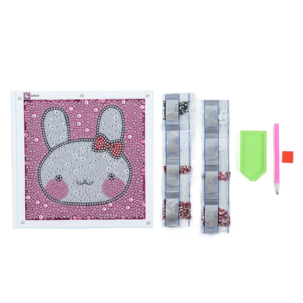 Rhinestone Painting Kit Cartoon White Bunny Pattern Shiny Exquisite Simple Operation DIY 5D Painting Art