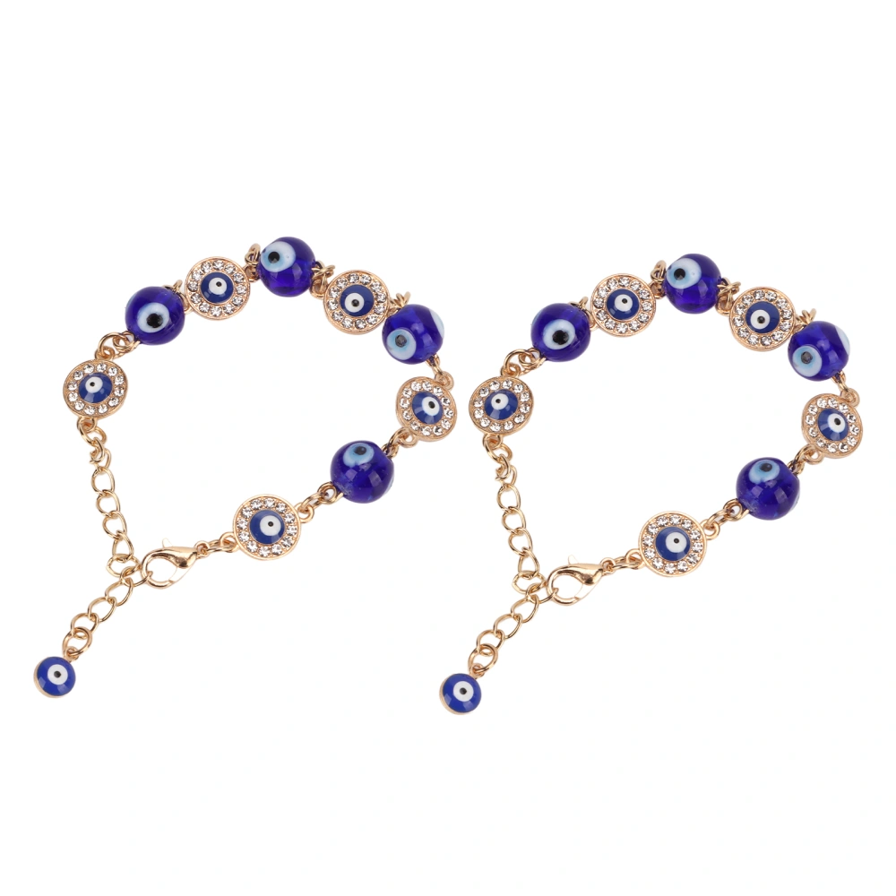 2Pcs Blue Eye Bracelet Alloy Chain Unique Pendant Wear Resistant Glass Rhinestone Bracelet for Gift Hand Decoration