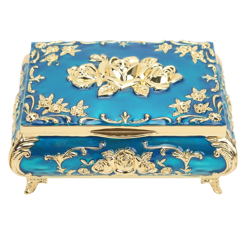 Vintage Jewelry Box Glossy Exquisite Rust Resistant Rose Relief Design Jewelry Storage Box DecorationGold Blue