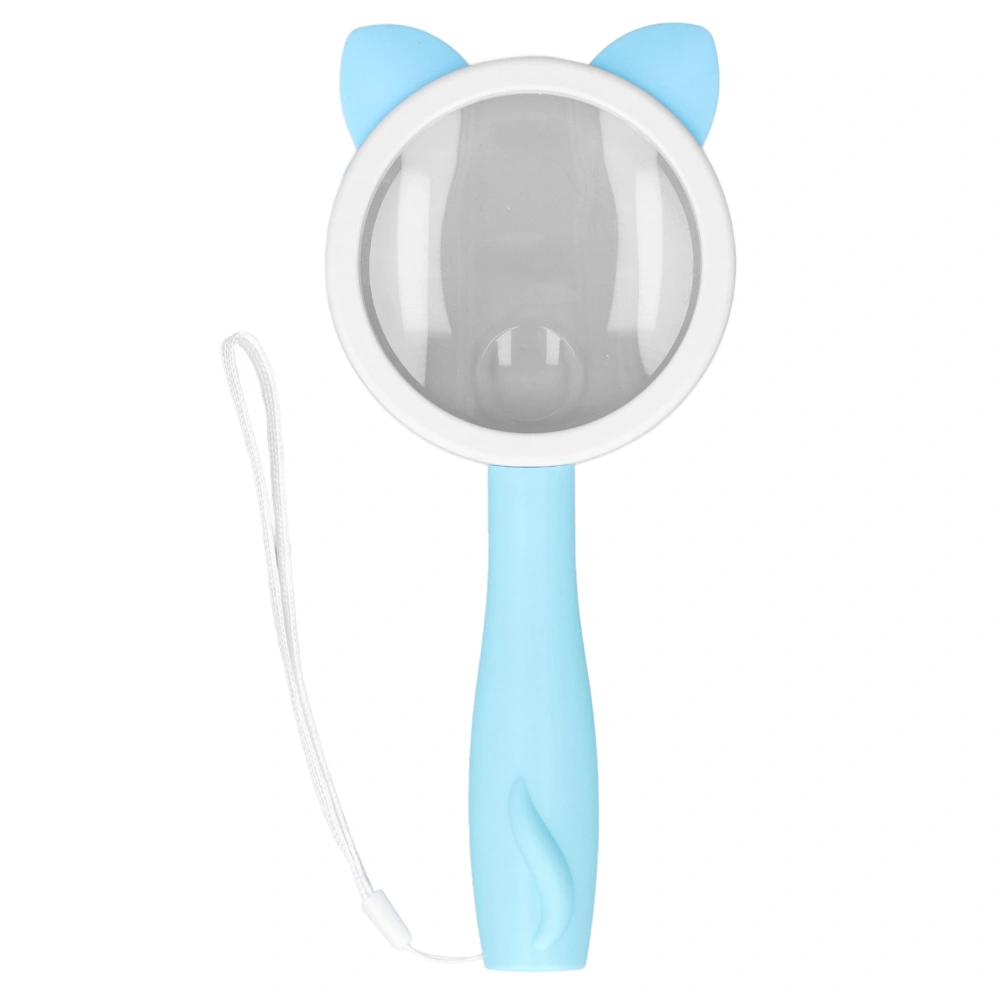 Magnifier Cartoon Handheld Blue Kitty Fall Prevention Double Lens Design HD Comfortable Grip Reading Magnifying Glass