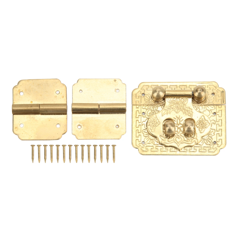 Box Lock Buckle Hinges Set Durable Rustproof Brass Corrosion Resistant Retro Style Wide Application Small Box Hinges