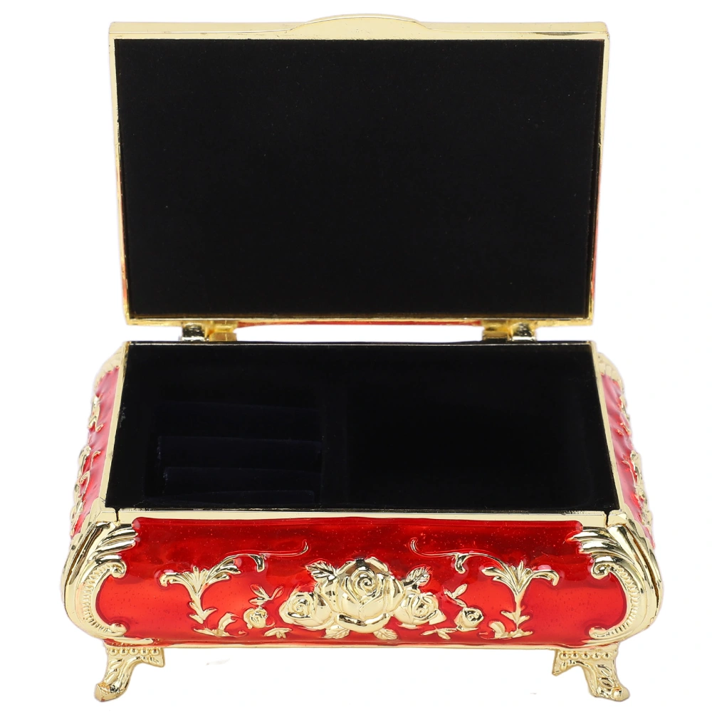 Vintage Jewelry Box Vintage Style Zinc Alloy Glossy Bright Vibrant Colors Scratch Proof Soft Velvet Small Jewelry BoxGold and Red