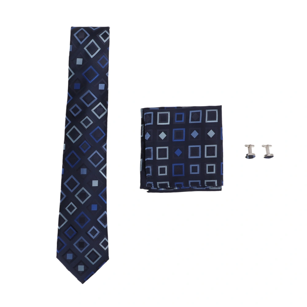 Mens Tie Set Handkerchief Cufflinks Polyester Silk Durable Wear Resistant Business Leisure Style Men's Ties