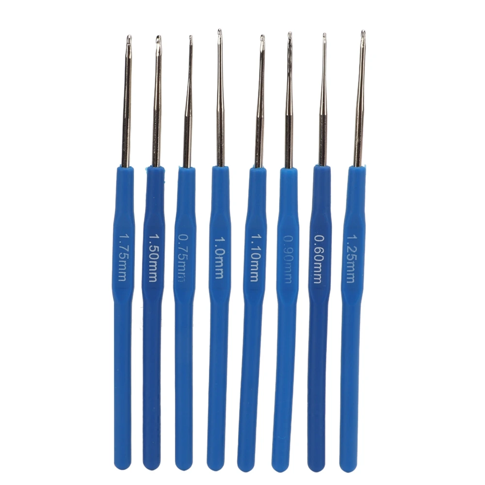 8pcs Crochet Hooks Blue Thin Ergonomic Handle Polishing Treatment Stainless Steel Knitting Needles Set for Weaving