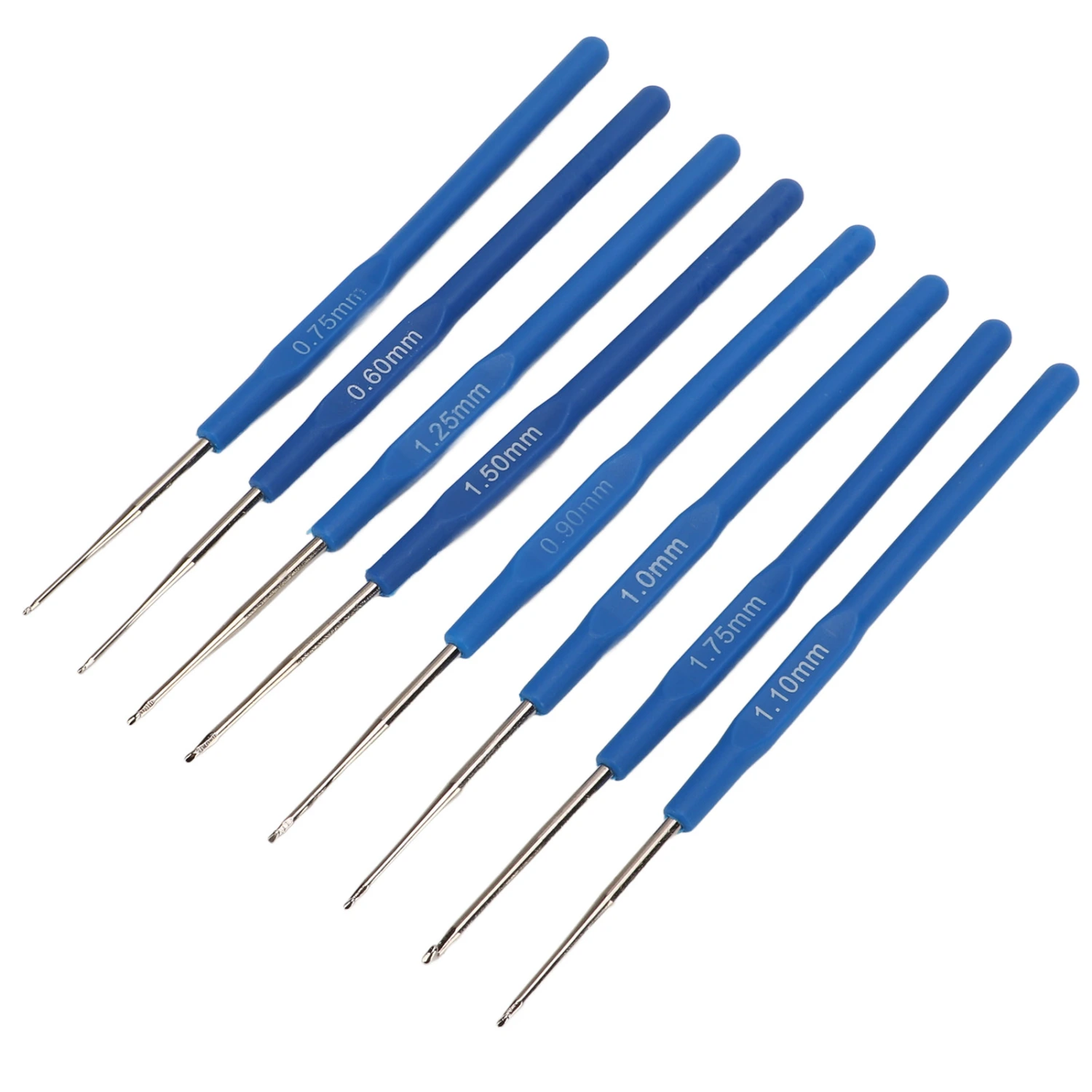 8pcs Crochet Hooks Blue Thin Ergonomic Handle Polishing Treatment Stainless Steel Knitting Needles Set for Weaving