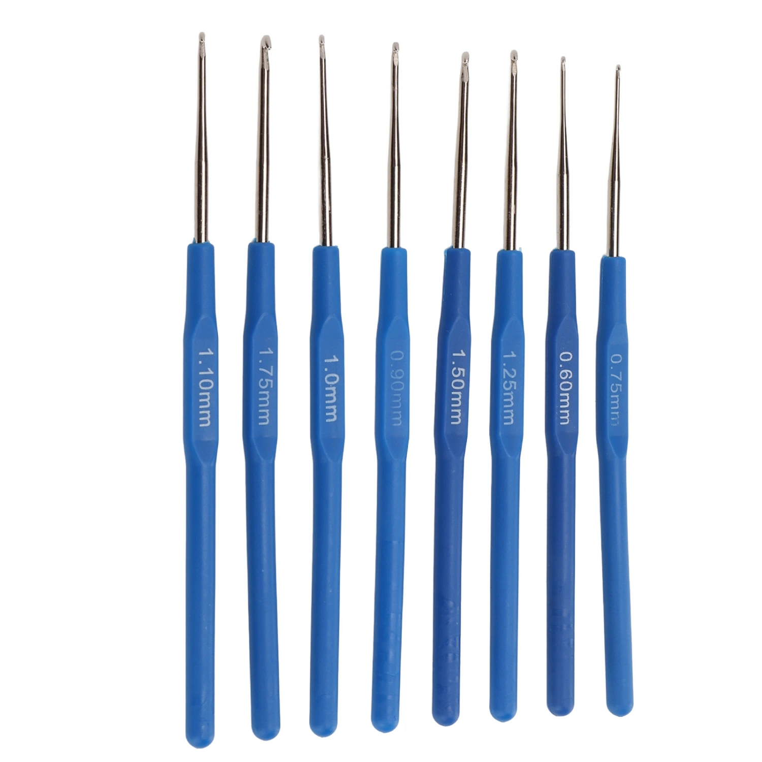 8pcs Crochet Hooks Blue Thin Ergonomic Handle Polishing Treatment Stainless Steel Knitting Needles Set for Weaving
