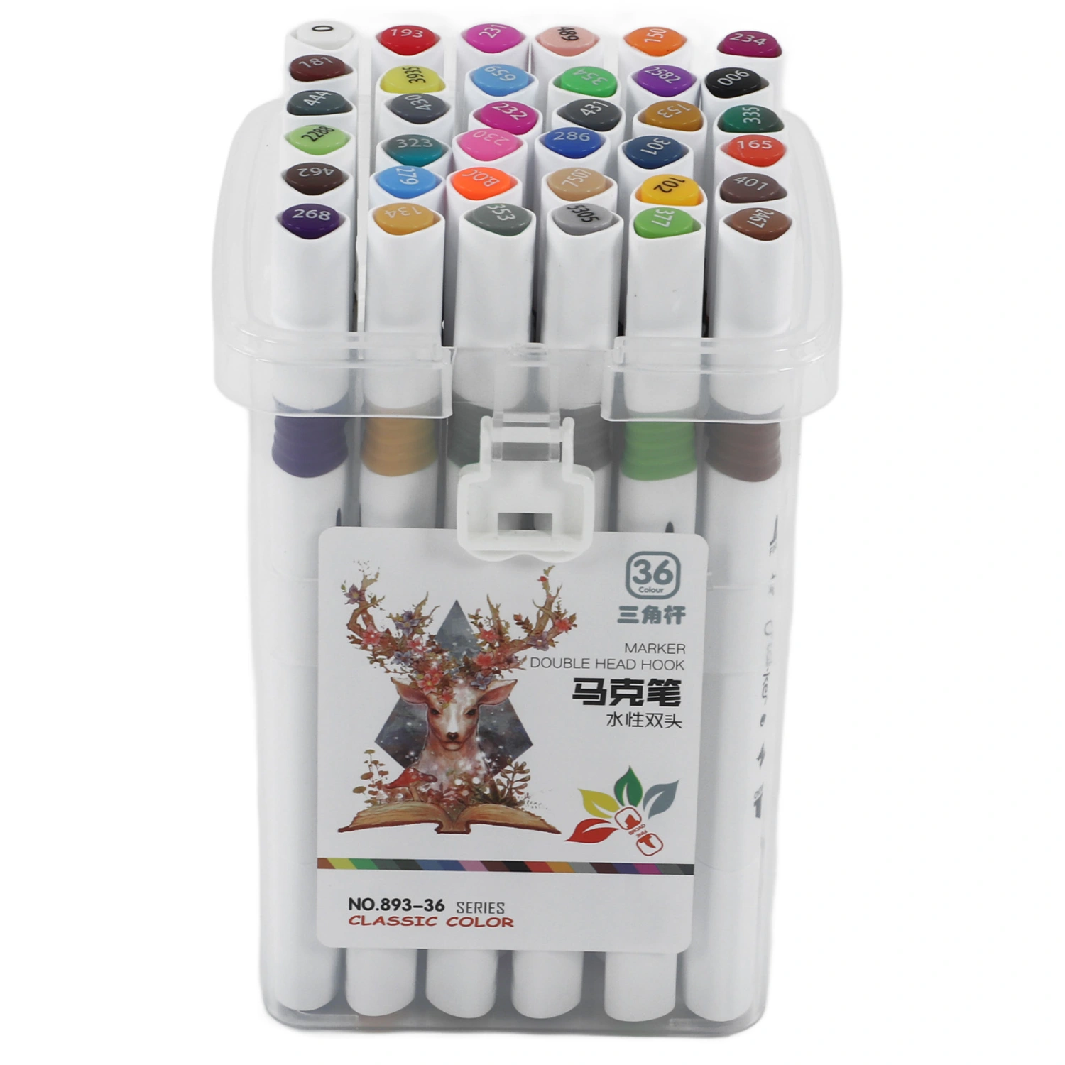 36pcs Double Tip Markers Triangular Pen Holder 36color Water Soluble Portable Transparent Boxed Coloring Markers for Art