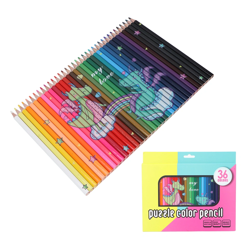 36Pcs Puzzle Colored Pencil Bright Colors Cute Pattern Jigsaw Design Oily Colored Pencils for Illustrations Graffiti