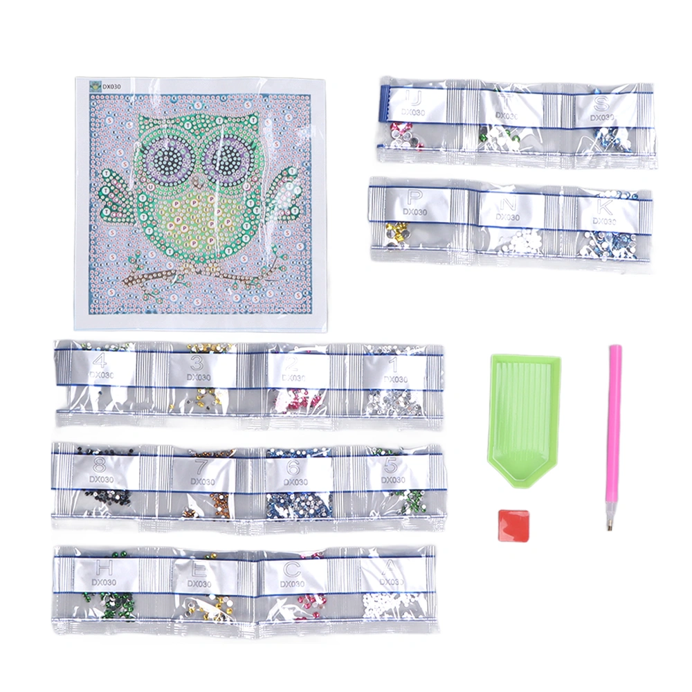 Rhinestone Painting Kit Cartoon Owl Pattern Shiny Exquisite 5D High Definition Printing DIY Painting Art 17x17cm