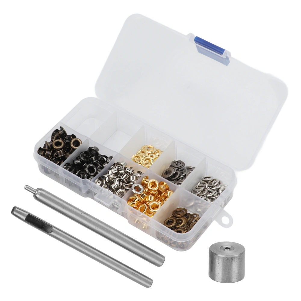 240pcs Grommets 4mm DIY Plated Practical Small 4 Colors Metal Eyelets Grommets Ornament Sets Tool Box