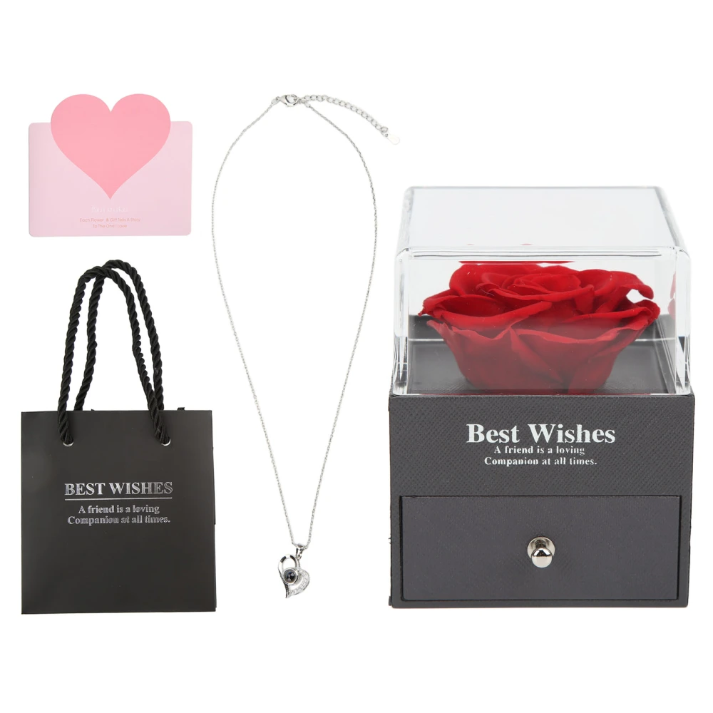 Necklace with Rose Gift Box Exquisite Appearance Preserved Flower Gift Box Set for Valentine's Day Anniversary Wedding