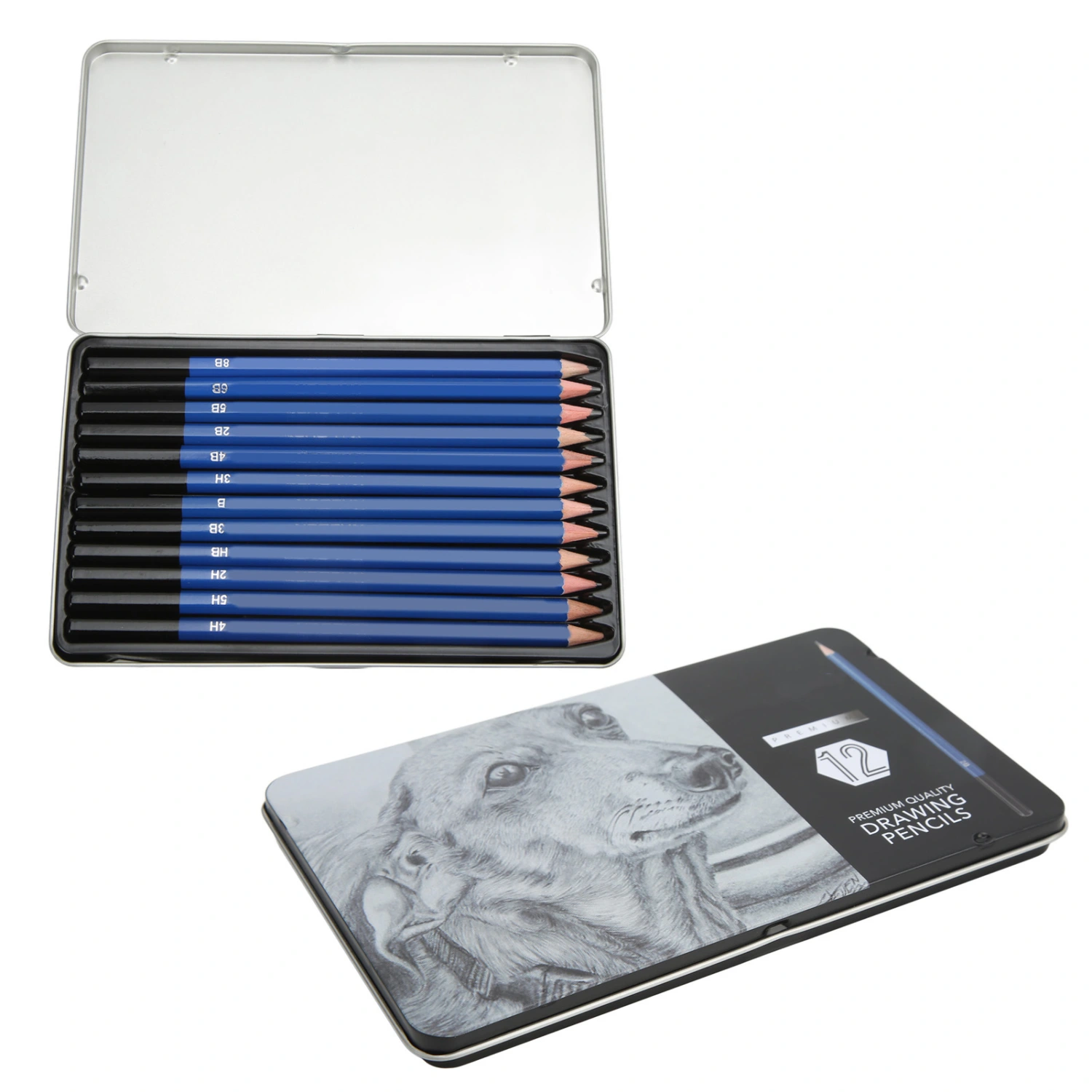 12PCS Sketch Pencils Glossy Coloring Environment Sketching Pencil Kit with Iron Box for Beginners Professional Artists