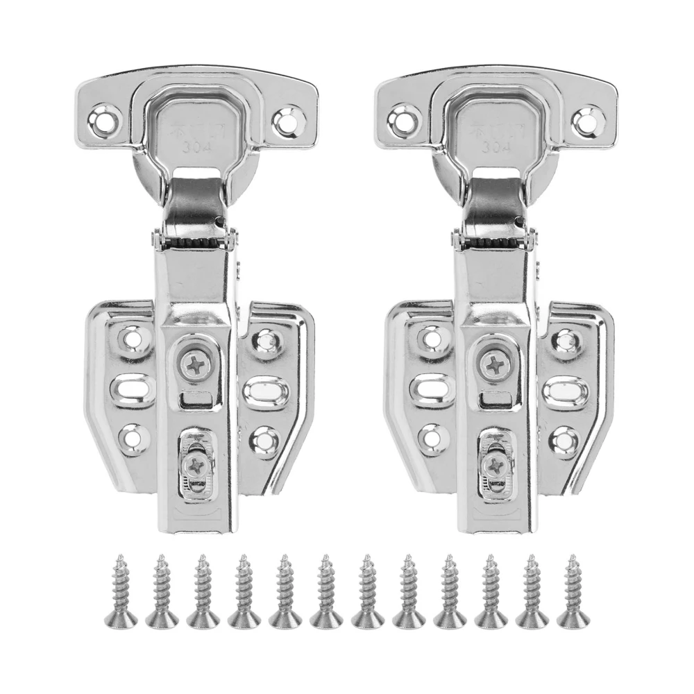 2Pcs Cabinet Hinges Stainless Steel 2.0mm Thick 105‑110° Opening Mute Muffler Close Hinges for Kitchen BathroomMiddle Bend