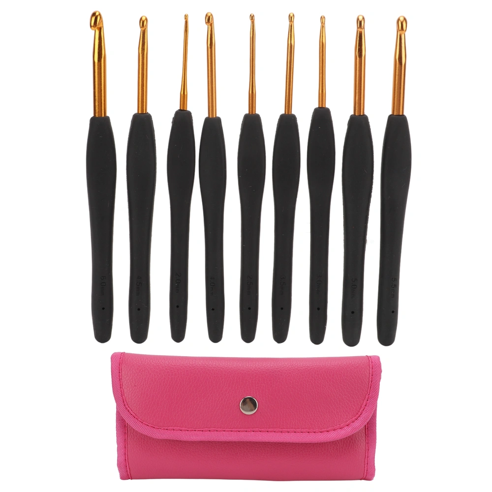 9Pcs Crochet Hooks Black Handle Design Easy Identification Portable Knitting Needles with Crochet Bag