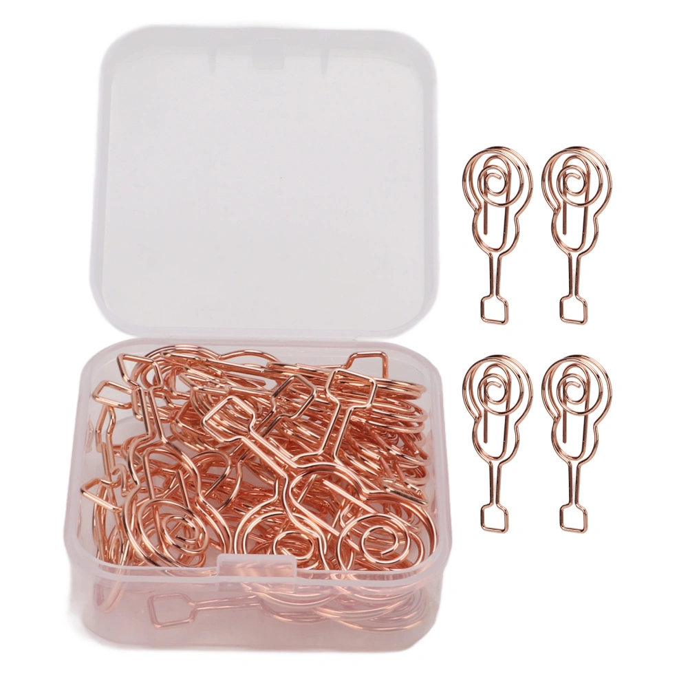 20pcs Shaped Paper Clips Metal Material Guitar Shape Rose Gold Light Portable Cute Office Clips for Classification