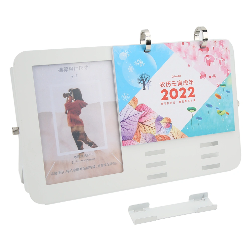 2022 Calendar 6.3x10.2in Circular Simple Metal Desk Calendar with 5in Picture Frame for Desktop Office Home