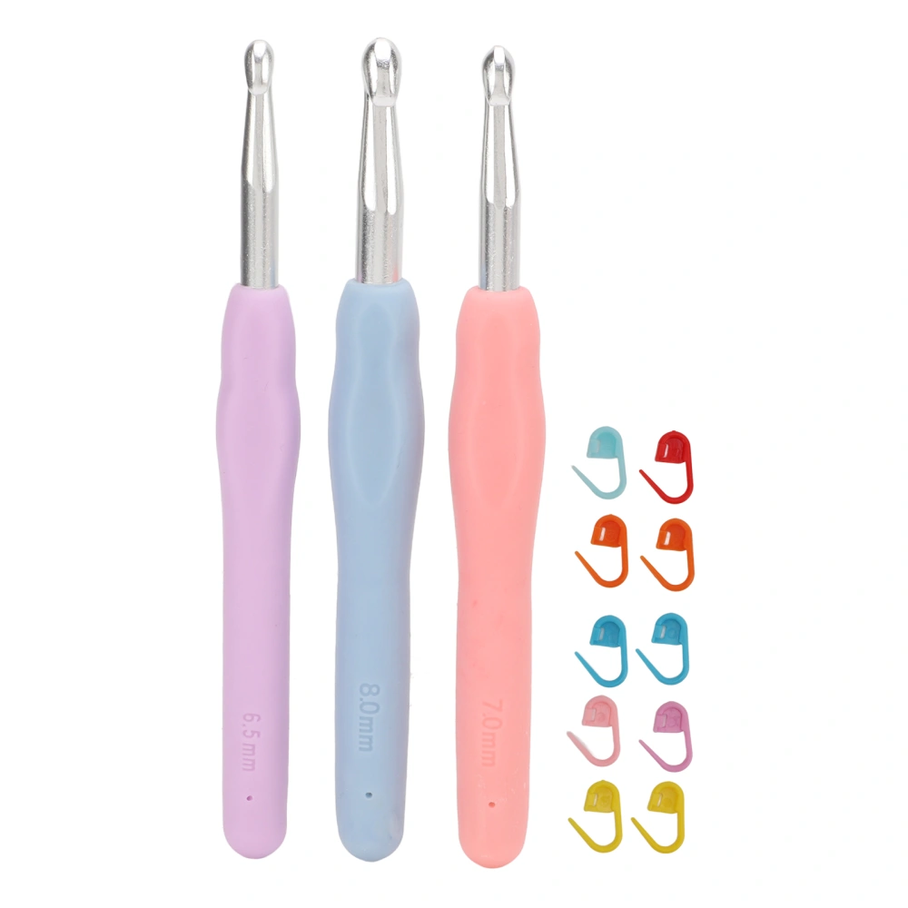 3PCS Crochet Hook Set Multi Colored Ergonomic Design Soft Handle Crochet Hook with Marker Buckle for Beginners