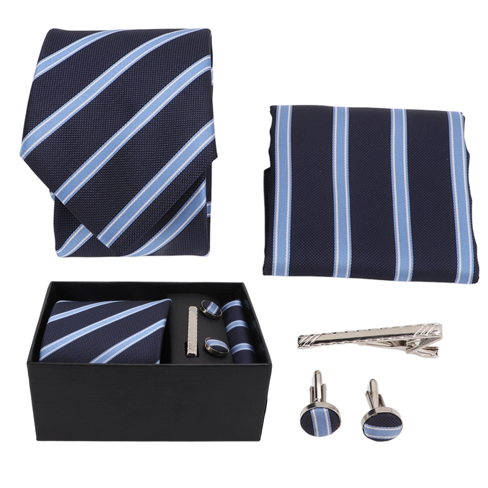 Mens Tie Set Handkerchief Cufflinks Tie Clip Durable Wear Resistant Delicate Texture Classic Stripe Design Men's Ties