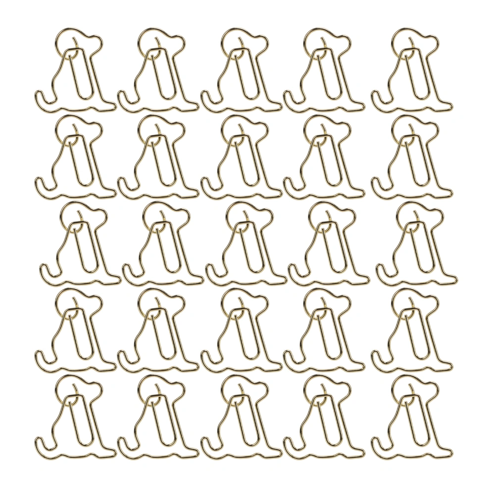 25pcs Shaped Paper Clips Metal Material Light Portable Golden Puppy Shapes Office Clips for Document Classification