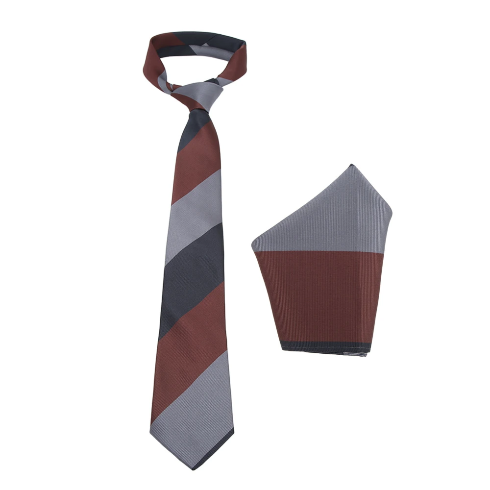 Mens Tie Set Wide Stripe Design Classic Style Necktie Handkerchief Kit for Meeting Party Office Gift