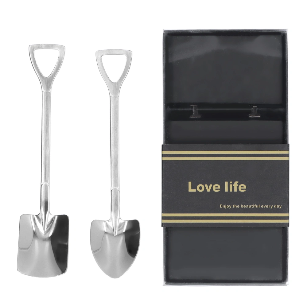 2Pcs Shovel Spoons Stainless Steel Sturdy Durable Anticorrosion Glossy Ergonomic Design Widely Used Dessert SpoonsSilver