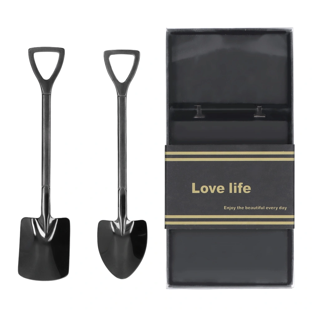 2Pcs Shovel Spoons Stainless Steel Sturdy Durable Anticorrosion Glossy Ergonomic Design Widely Used Dessert SpoonsBlack