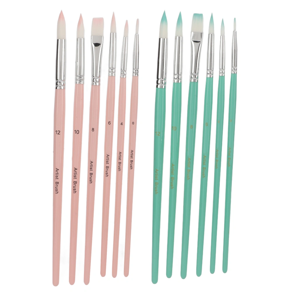 12pcs Nylon Paint Brush Washable Cleanable Nylon Wool Material Different Colors Light Weight Coloring Brush Set for Art(Pink Blue Green )