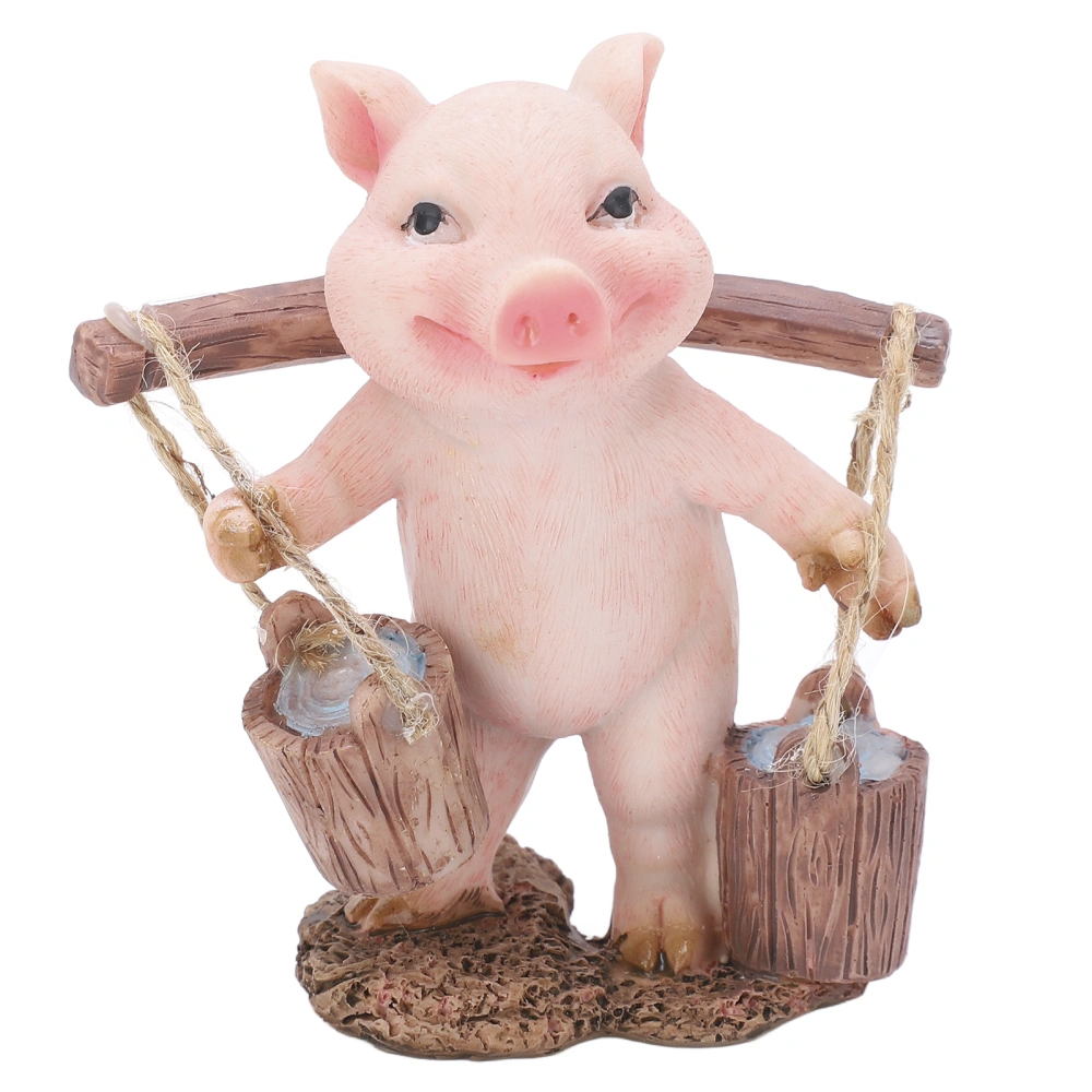 Animal Ornament Carry Water Pig Country Style Resin Material Cute Design Home Decoration