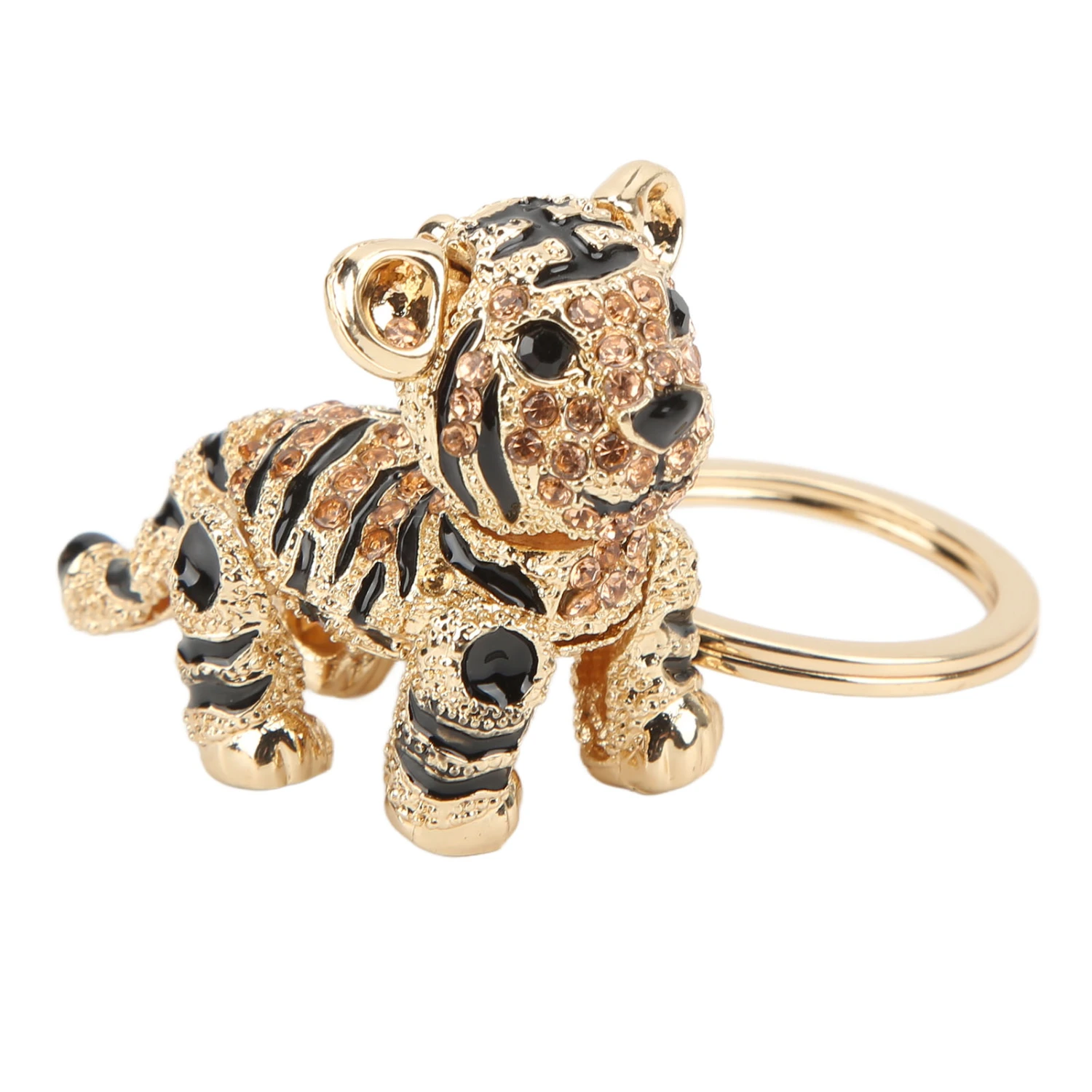 Tiger Keychain Three Dimensional Small Tiger Rhinestone Car Keychain Ladies Bag Ornaments PendantChampagne