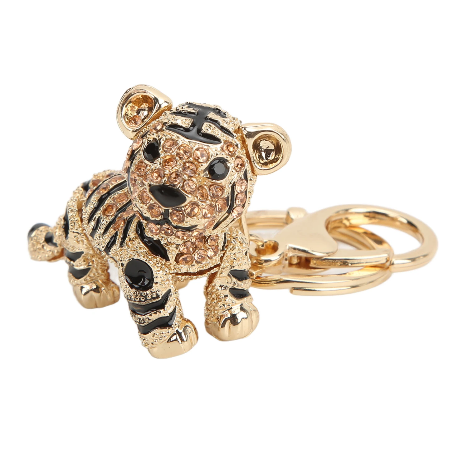 Tiger Keychain Three Dimensional Small Tiger Rhinestone Car Keychain Ladies Bag Ornaments PendantChampagne