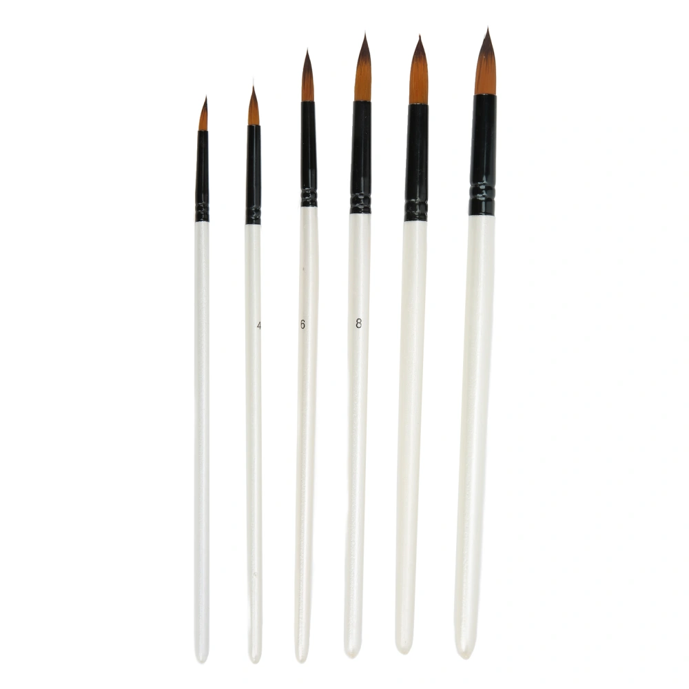 6Pcs Paint Brush Set 6 Sizes Hand Made Soft Bristles Two Colors Nylon White Oil Paint Brush Set for Gouache WatercolorPointed Brush