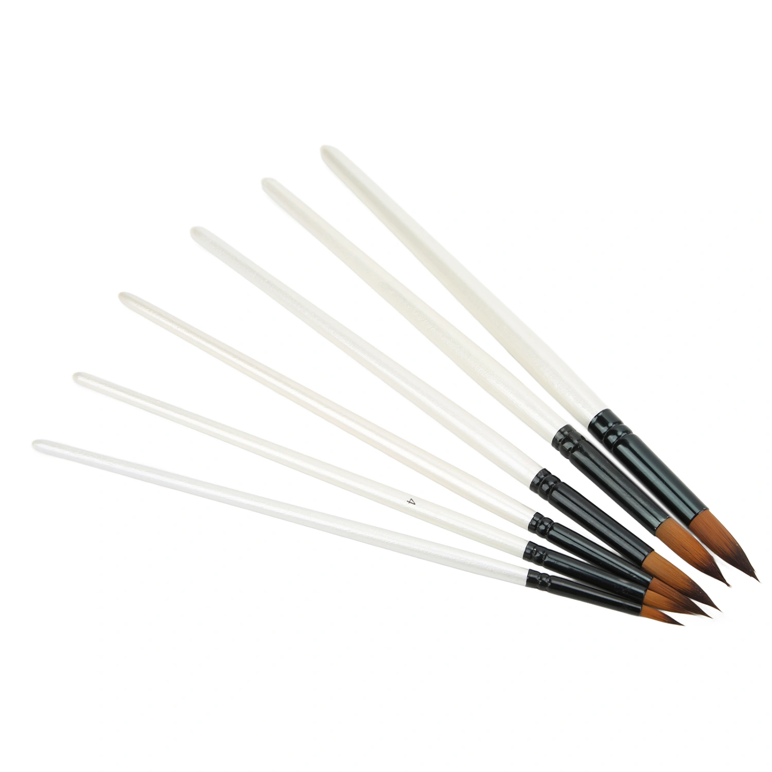 6Pcs Paint Brush Set 6 Sizes Hand Made Soft Bristles Two Colors Nylon White Oil Paint Brush Set for Gouache WatercolorPointed Brush