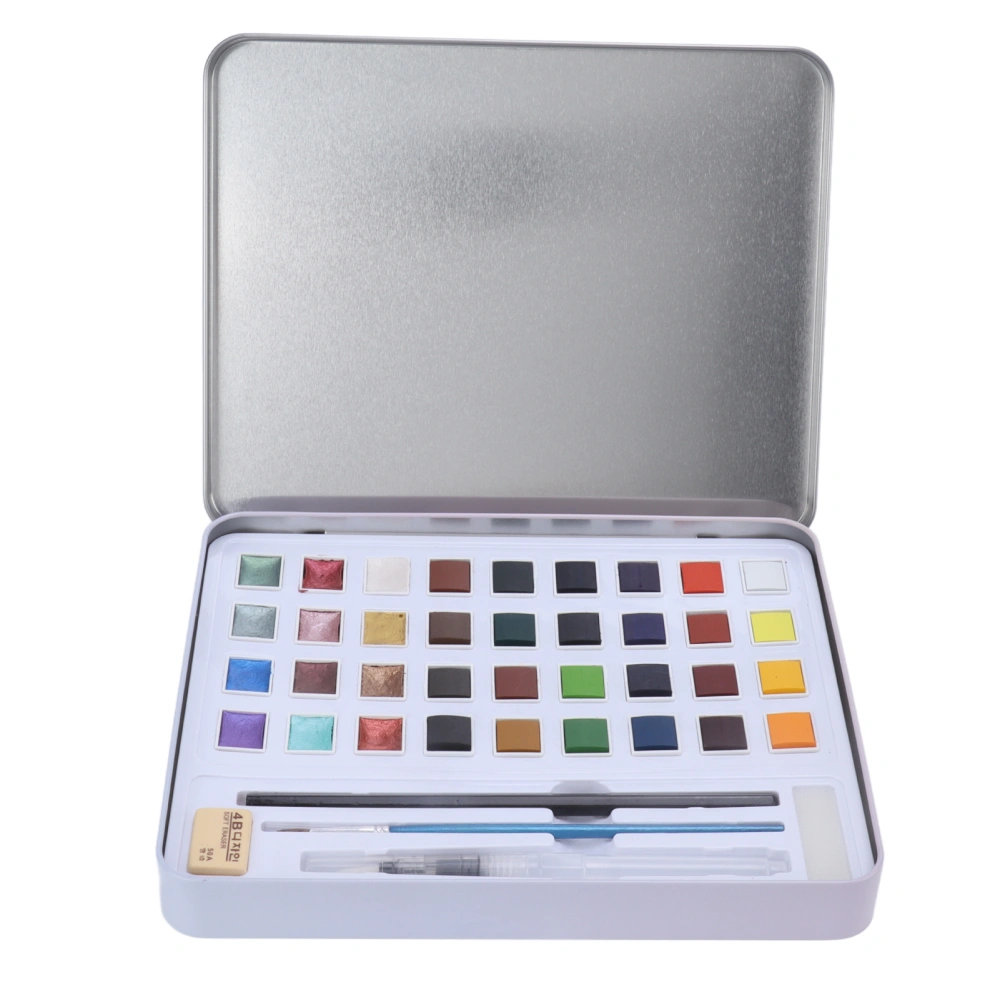 Watercolor Paint Set 36 Colors Metallic Water Soluble Healthy Odorless DIY Making Iron Box Coloring Set for Art Diary