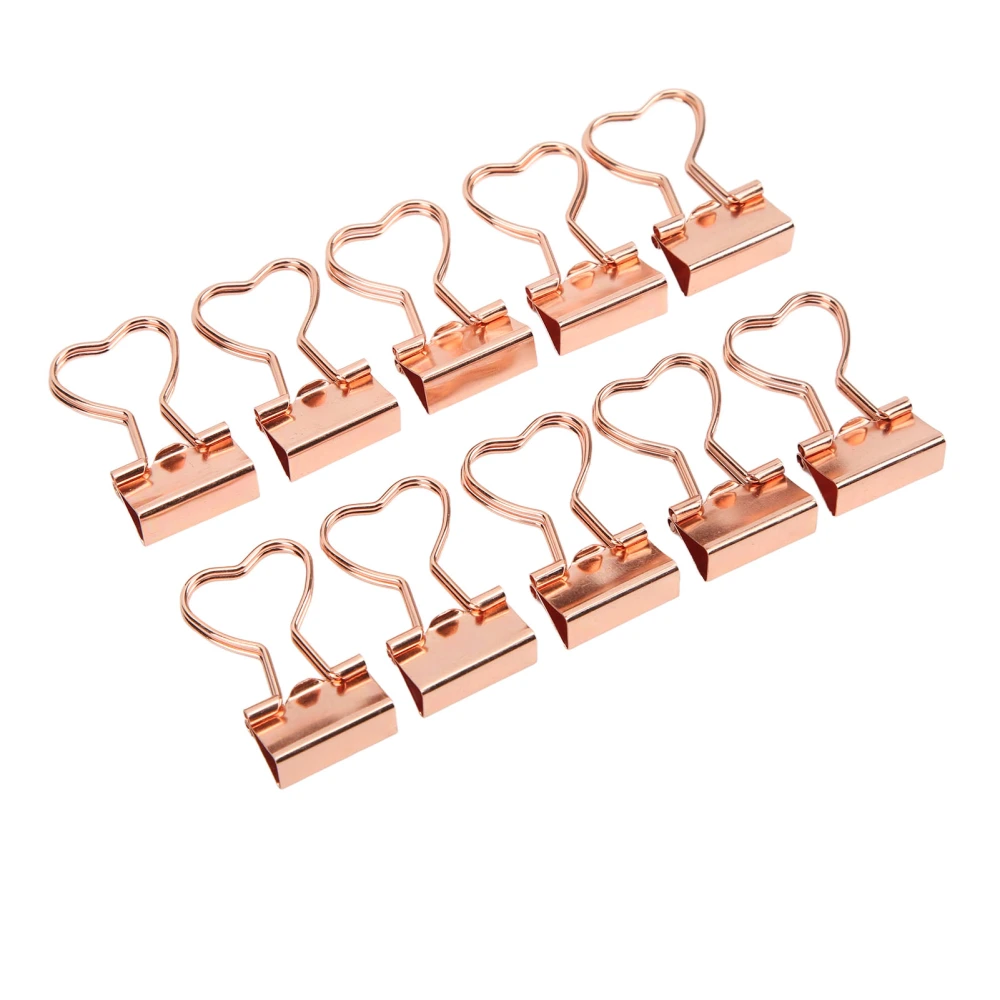 10Pcs Binder Clips Love Shape Rose Gold Clamping Force Tight Manganese Steel Sheet Material Paper Clips