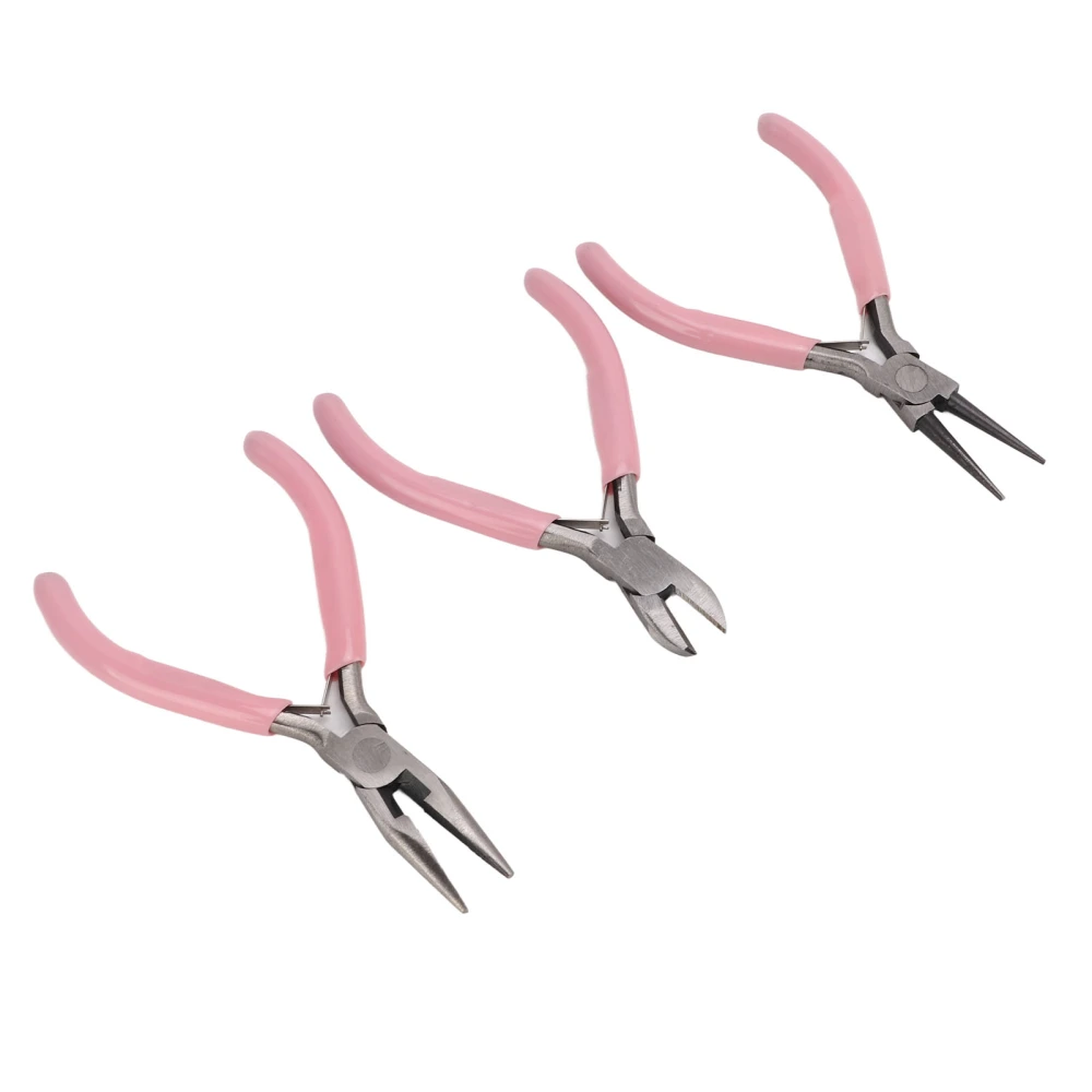 3Pcs Pink Jewelry Pliers Round Needle Diagonal Nose Carbon Steel Sturdy Durable Pliers Set for Crafts DIY