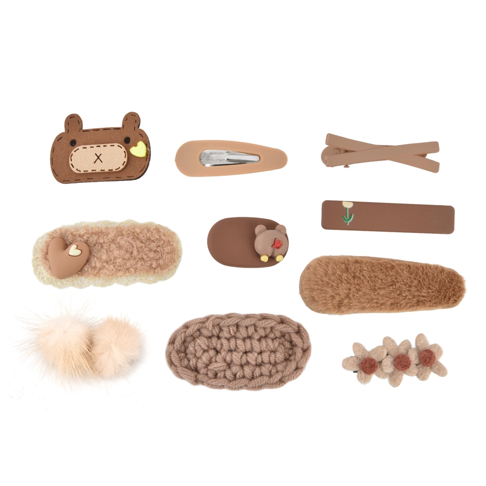 10Pcs Hairpin Cute Cartoon Creamy Coffee Colored Bear Plush Autumn Winter Hairpins for Hair Ornament