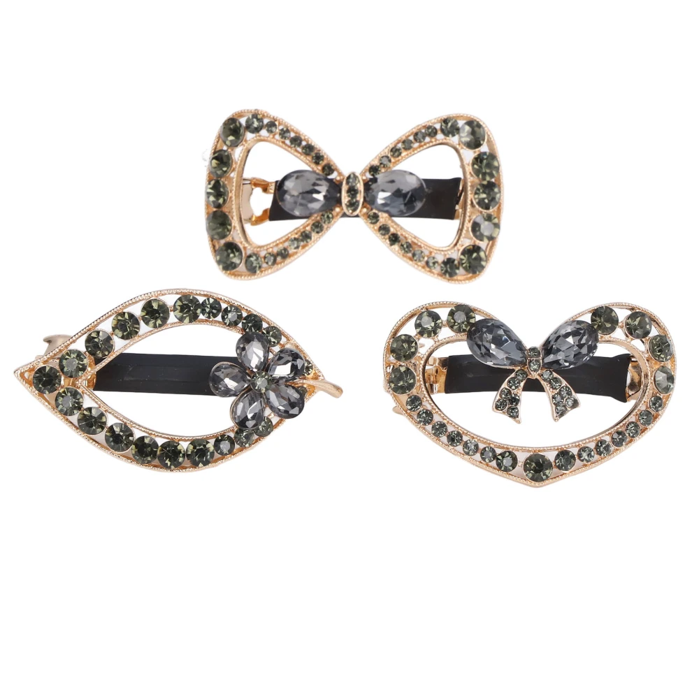 3Pcs Metal Hair Clips Zinc Alloy Highly Durable Fadeless Unique Design Inlaid Rhinestone Hair Barrette