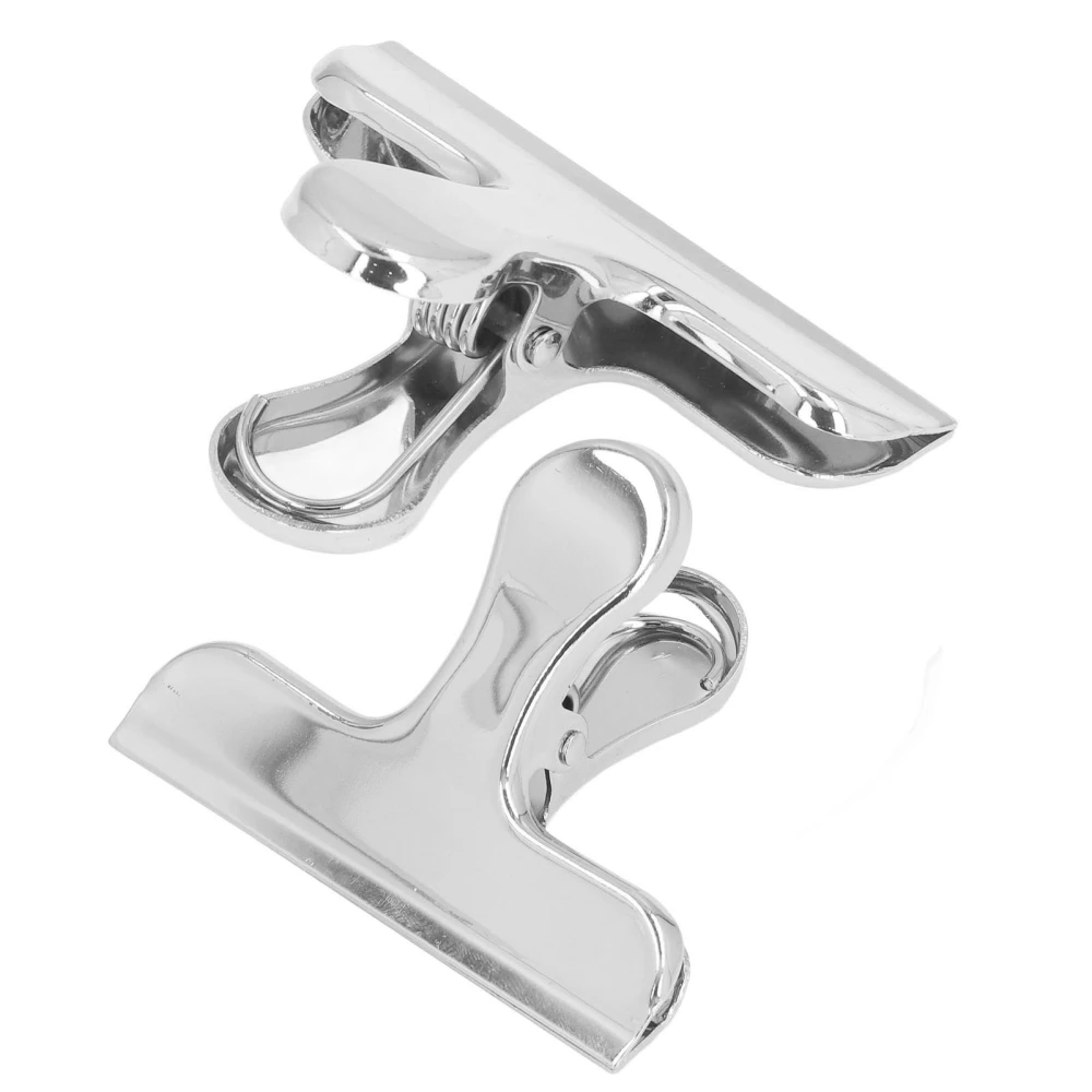 2Pcs Bulldog Clips Strong Clamping Firm Rustproof Safe Sturdy Durable Glossy Surface Widely Used Chip ClipsSilver