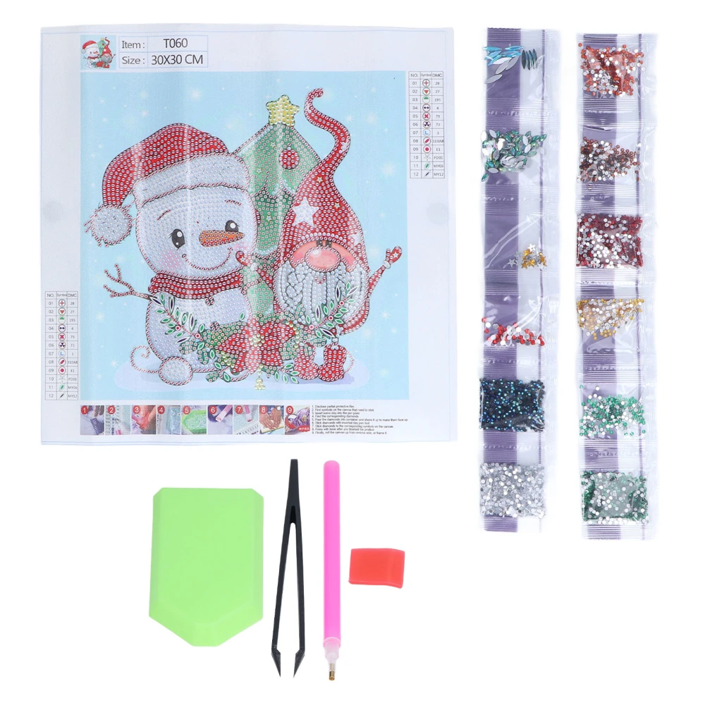 Rhinestone Painting Kit 30x30cm Christmas Snowman Enhance Confidence Simple Steps Eco Friendly 5D Rhinestone Painting