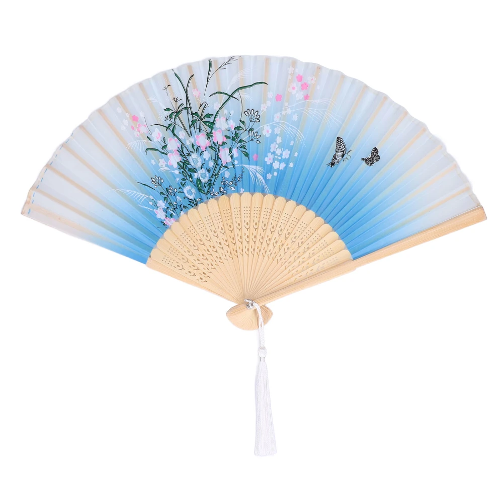 Peony Flower Folding Fan Handmade Unique Floral Folding Hand Fan for Decoration Dance Gift2 Blue Bottom Butterflies Dancing On Grass