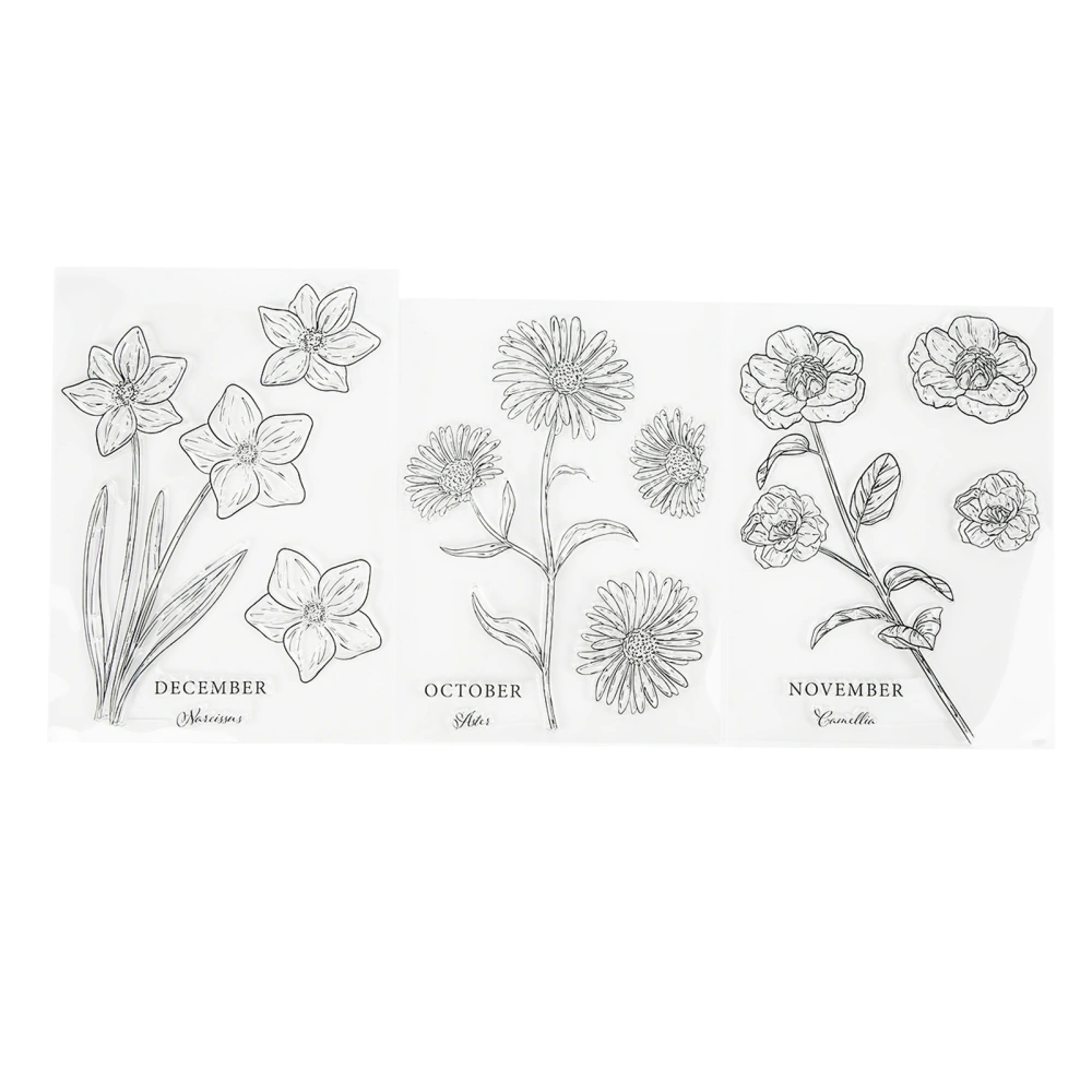 3pcs Clear Stamps DIY Flower Pattern Reusable Transparent Seals for Card Scrapbook Photo Album Decoration