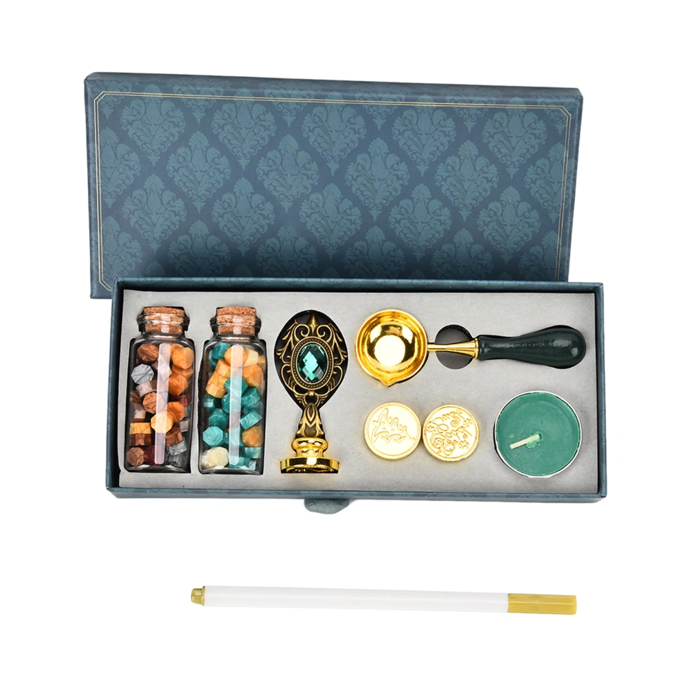 Wax Stamp Kit Heat Resistant Clear Engraving Fine Workmanship Removable Handle Wax StampBronze Dark Green Rhinestone Handle