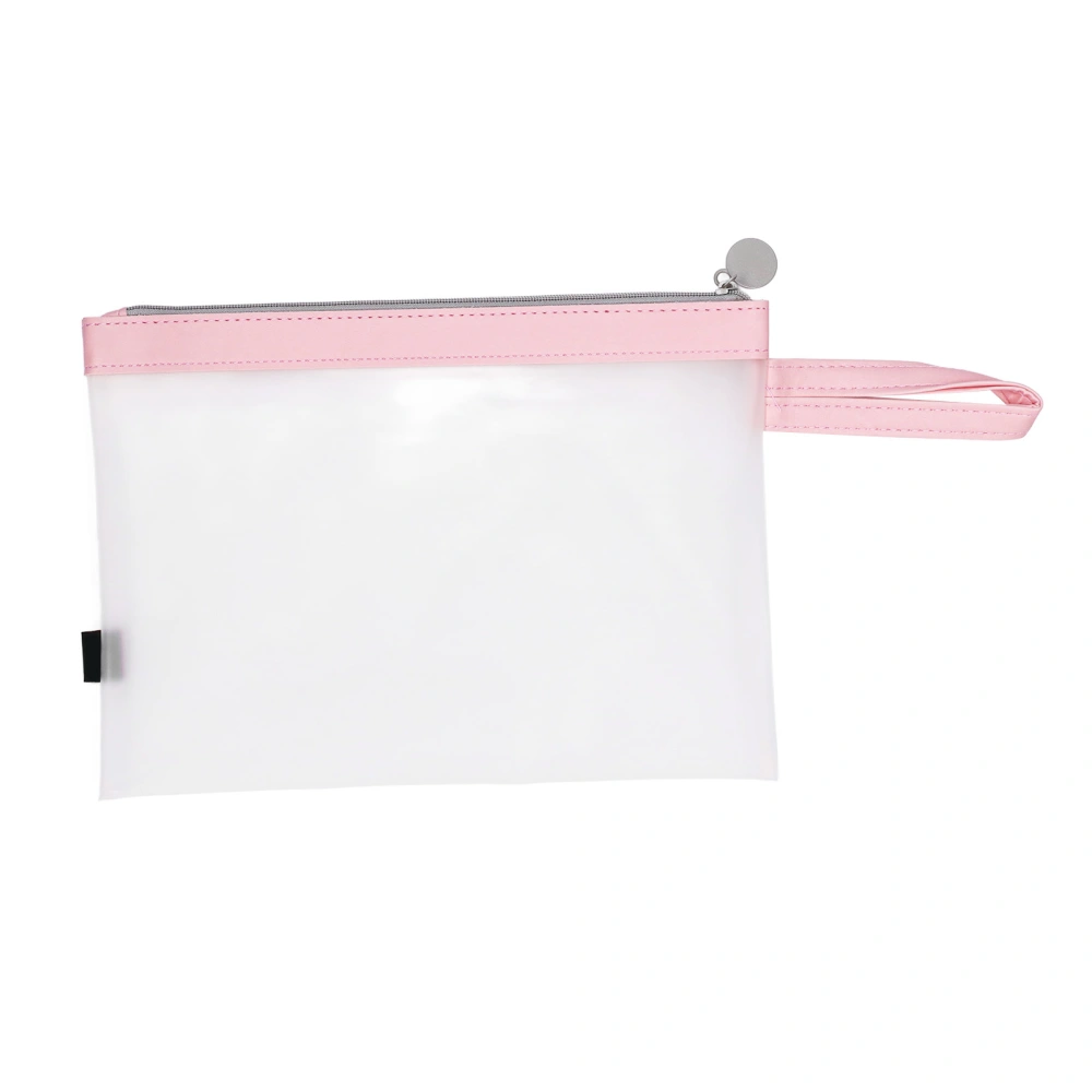 Zipper File Bag Large Capacity Transparent A4 Waterproof Feel Comfortable Paper File BagPink