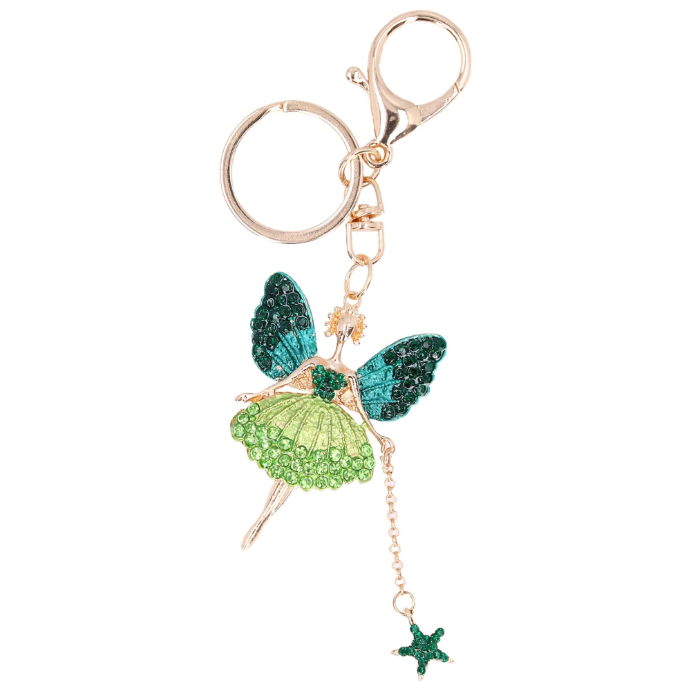 Rhinestone Keychain Cute Angel Girl Shape Metal Keychain Pendants for Car Pendants Bag Decoration GiftLight Green, Dark Green