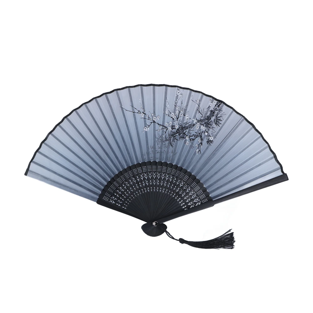 Bamboo Fan Black Bones Plum Bossom Pattern Antique Folding Fan for Dancing Performance Clothes Decoration Gift