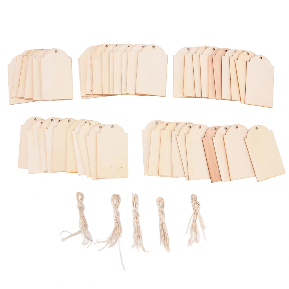 50pcs Wood Pieces DIY Natural Rustic Unfinished Wood with Hemp Rope for Handicraft Bookmarks Gift Labels Decoration