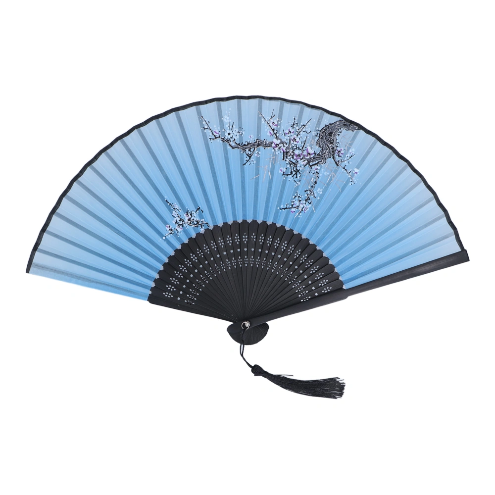 Folding Fan Reliable Plum Pattern Retro Style Decorative Bamboo Cooling Tool for Gifts Promotional ItemsBlue